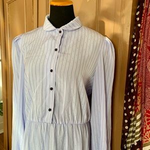 Sultry Retro Librarian Lilac Blue Long Sleeve Shirt Dress